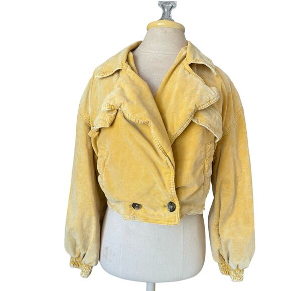 We The Free People Sure Thing Bomber Yellow Jacket Small Boho Corduroy - Picture 2 of 14